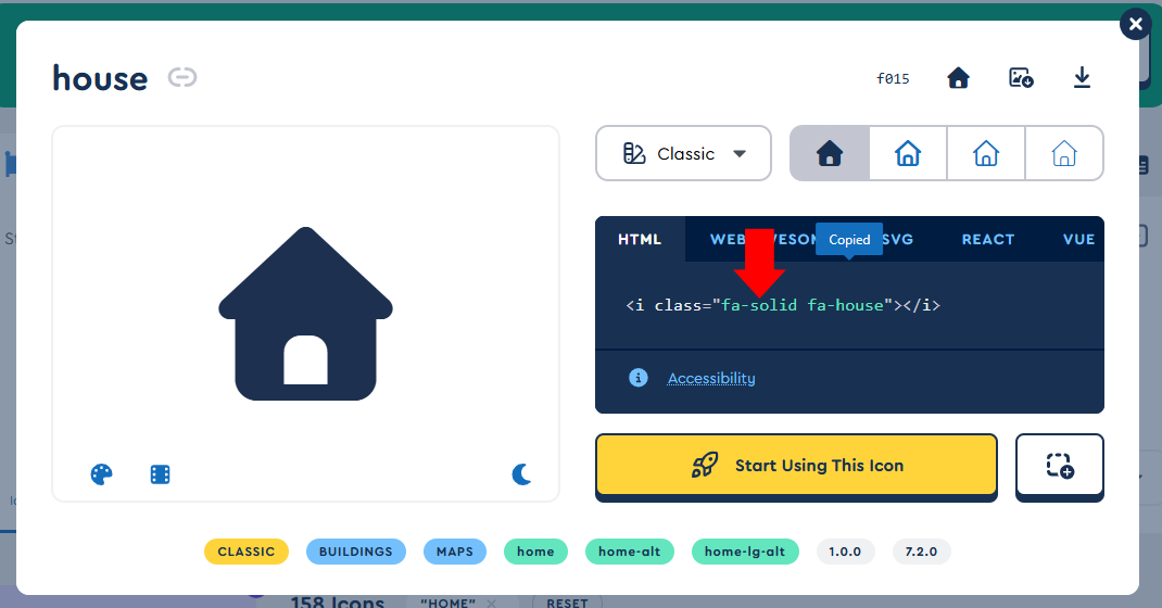 アイコンのHTMLコードをコピー